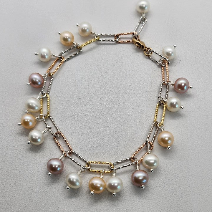 Majorica Pearl & Tri Colour Paperclip Bracelet