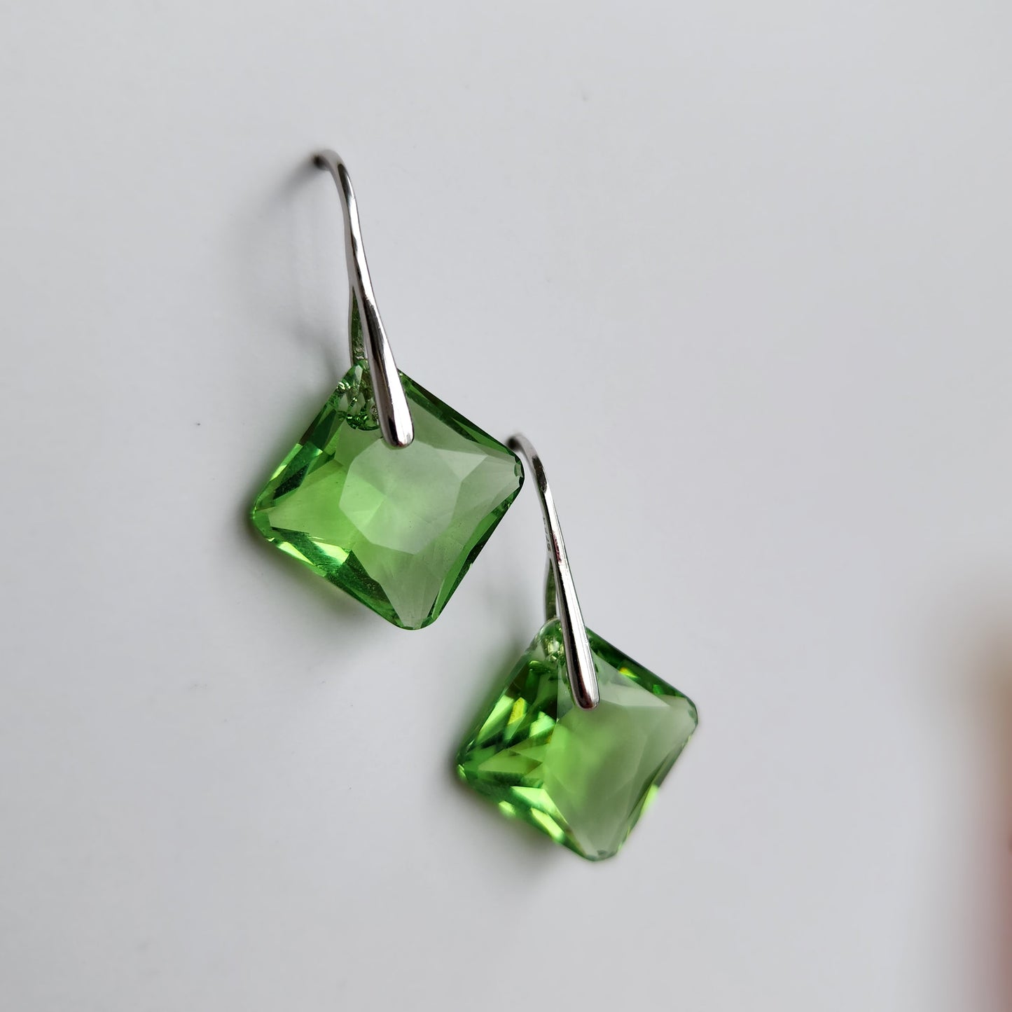 Swarovski Peridot Princess Cut Crystal Earrings