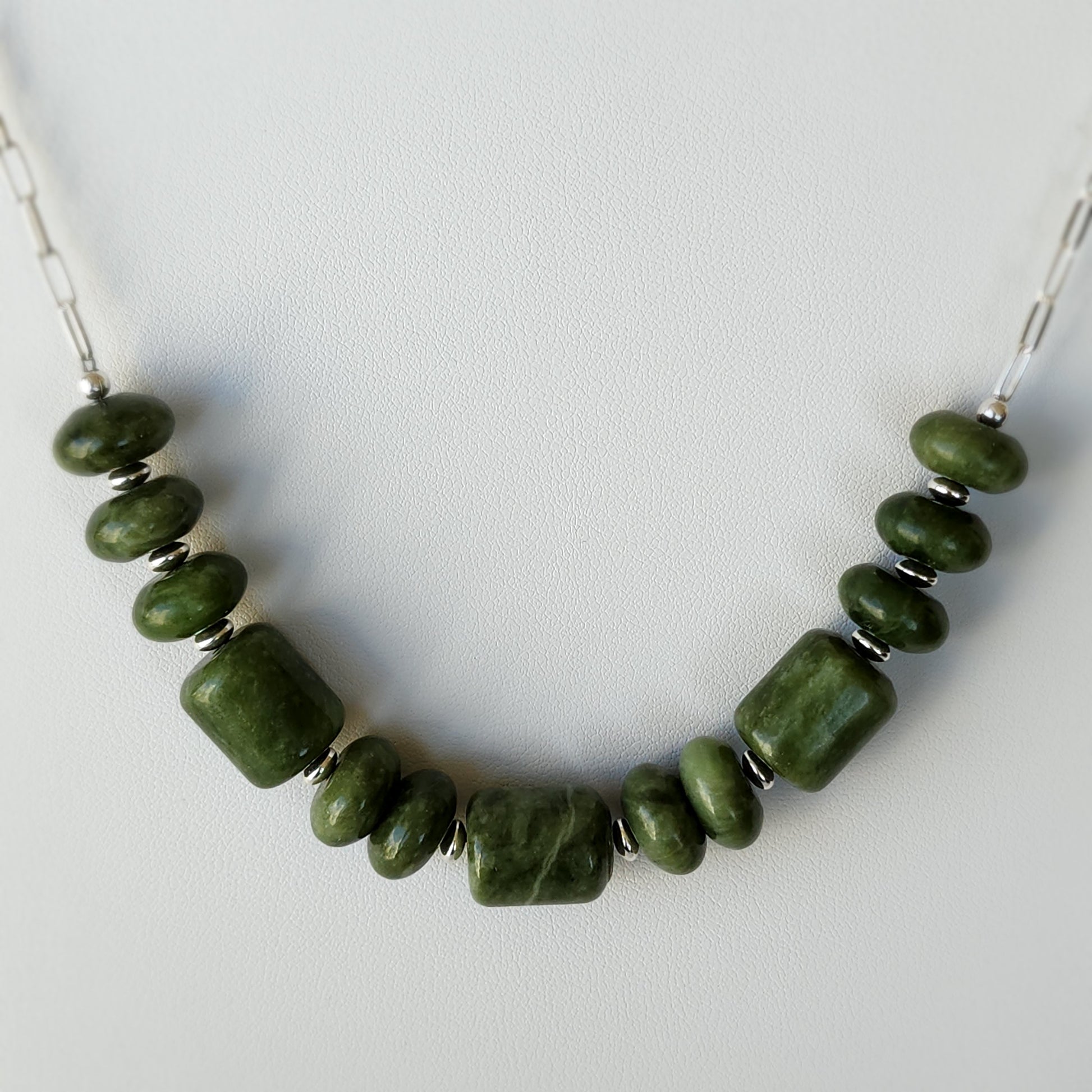 Genuine BC Jade (Nephrite) Necklace - Sterling Silver 