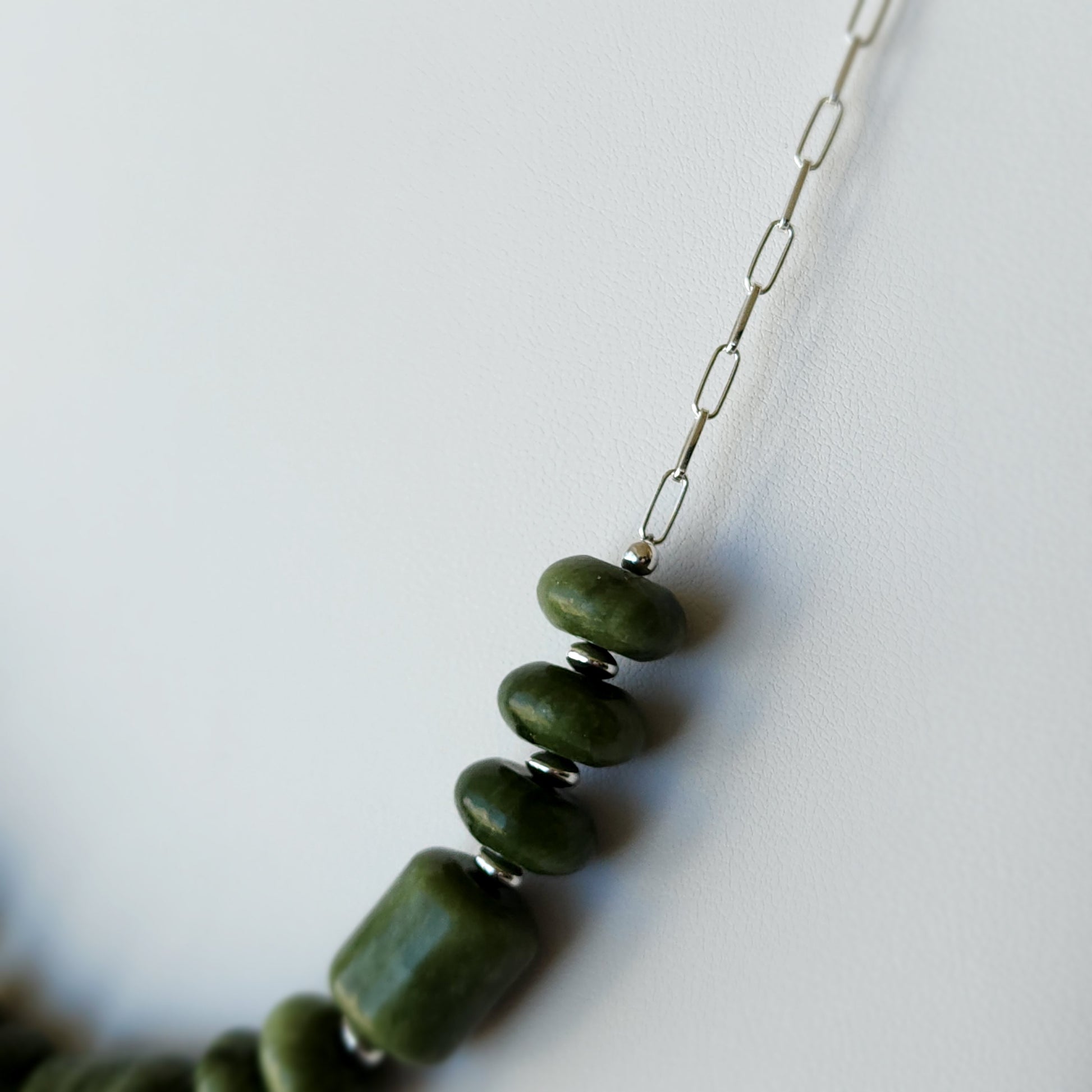 Genuine BC Jade (Nephrite) Necklace - Sterling Silver 