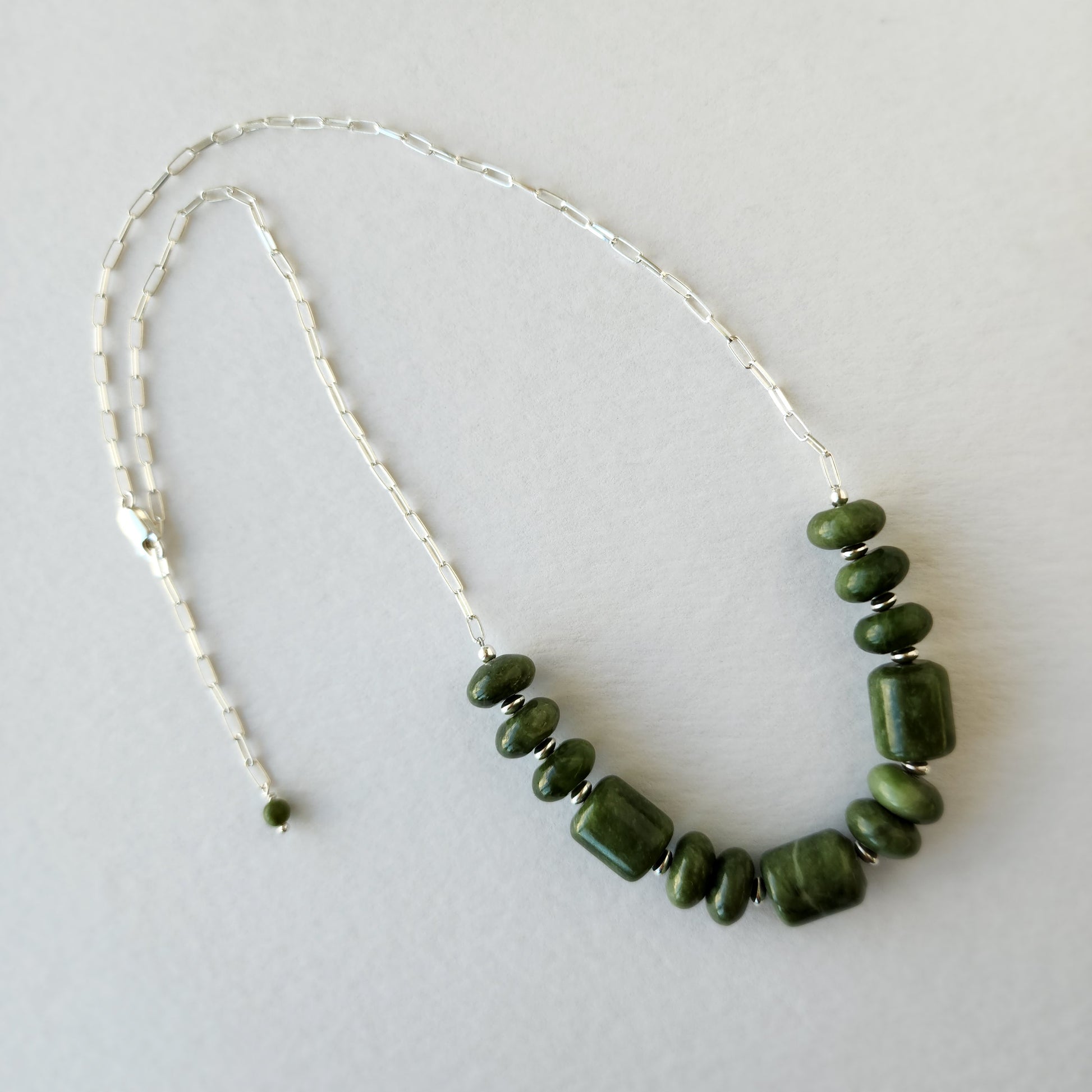 Genuine BC Jade (Nephrite) Necklace - Sterling Silver 