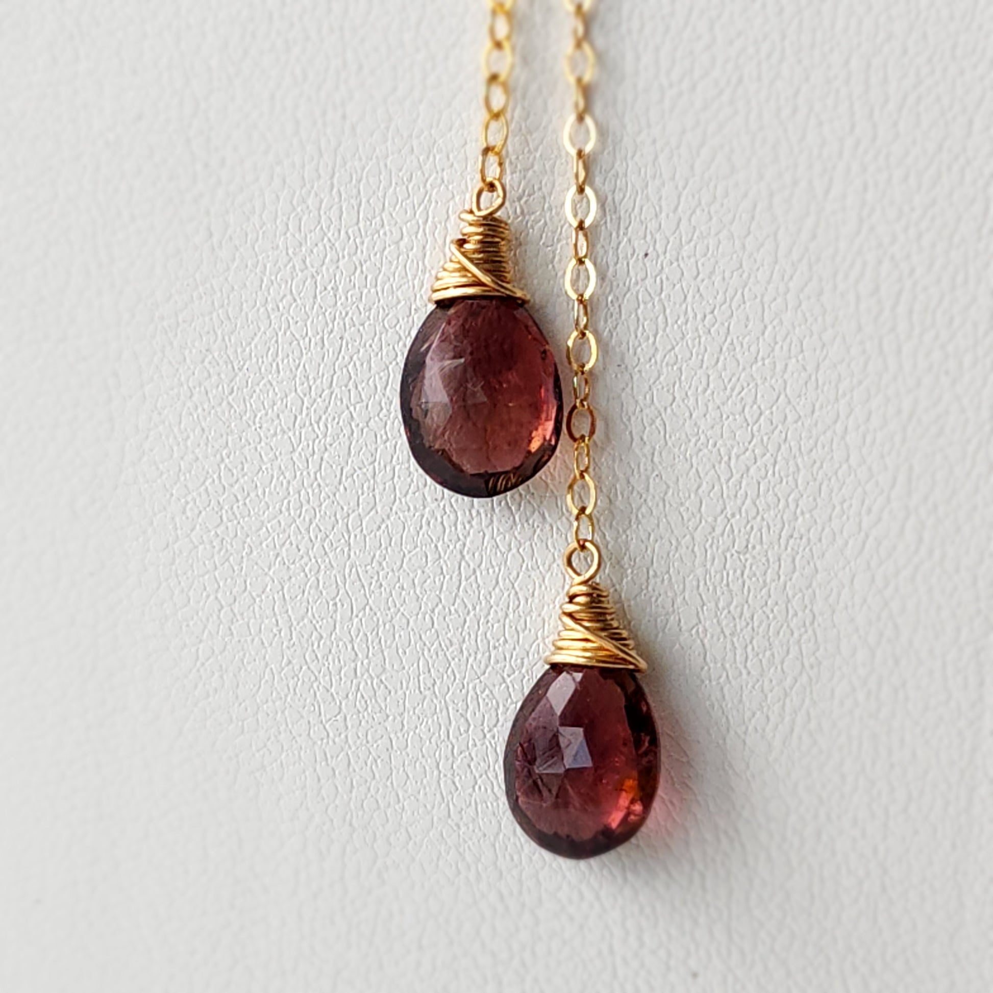 14kt Gold Fill Ruby Tourmaline Lariat Necklace