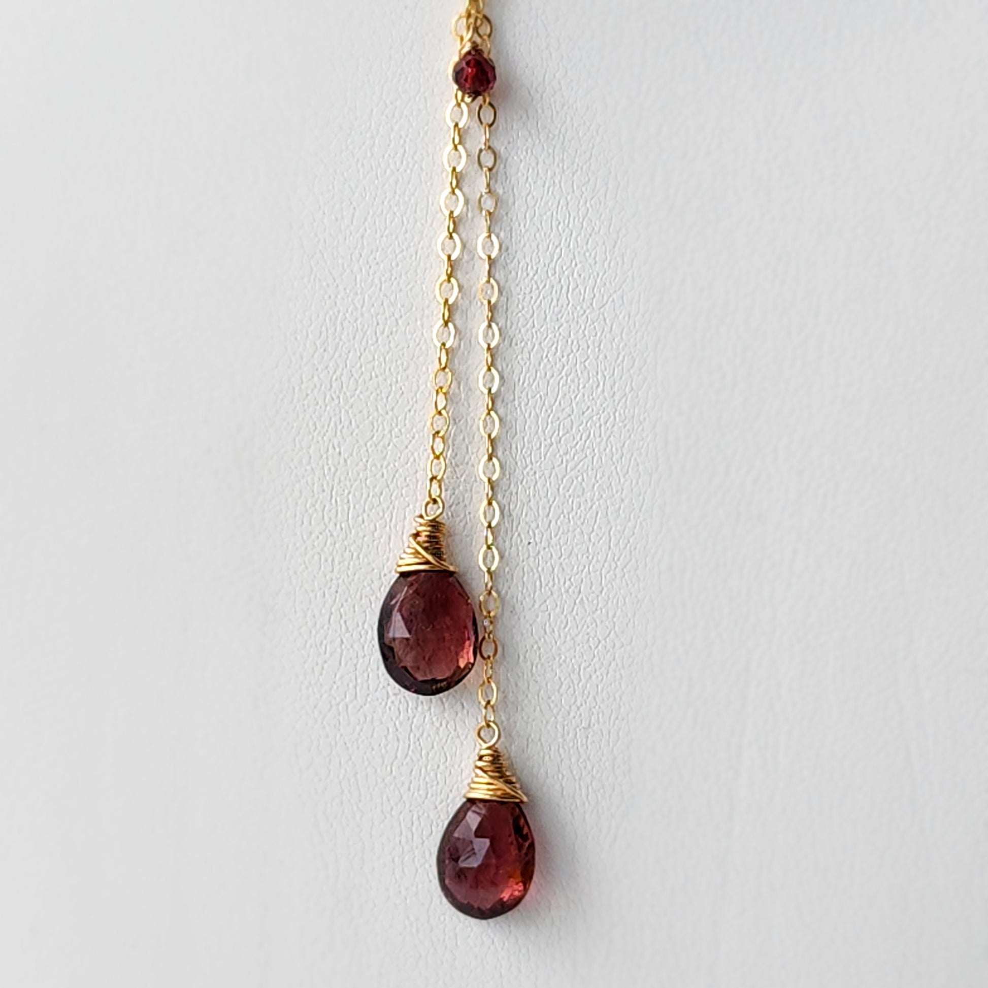 14kt Gold Fill Ruby Tourmaline Lariat Necklace