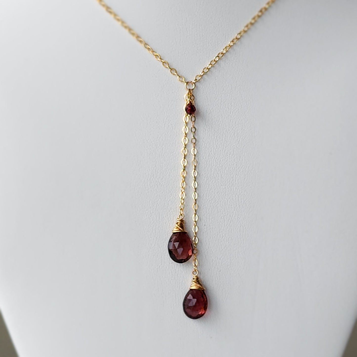 14kt Gold Fill Ruby Tourmaline Lariat Necklace