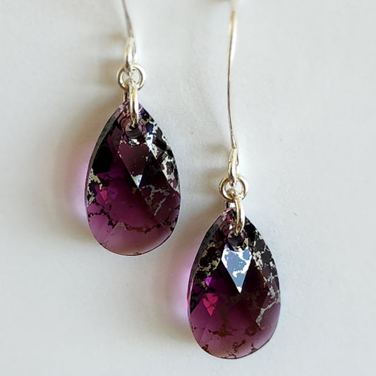 Swarovski Amethyst Crystal Pear with Silver Patina | Sterling Silver