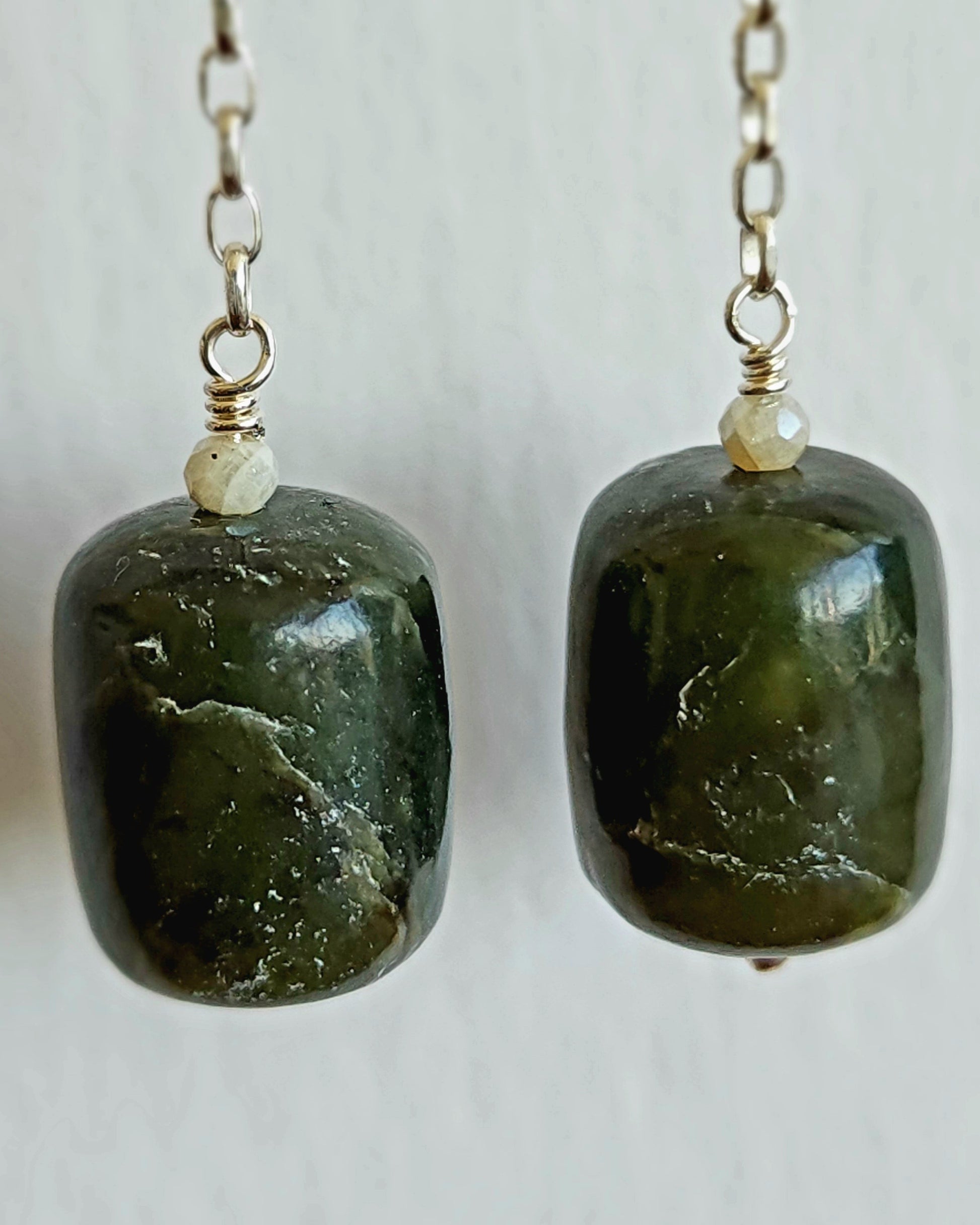 BC Jade Barrel Bead Drop Earrings - Sterling Silver