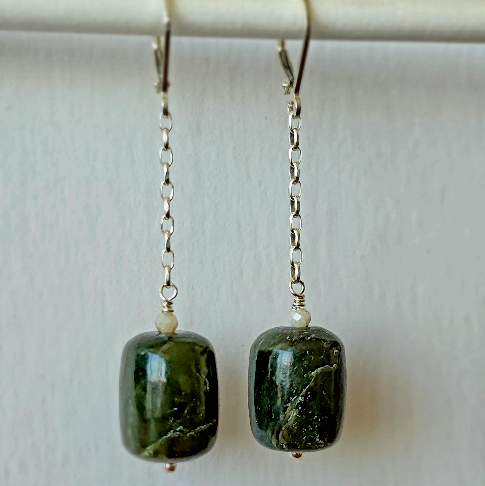 BC Jade Barrel Bead Drop Earrings - Sterling Silver