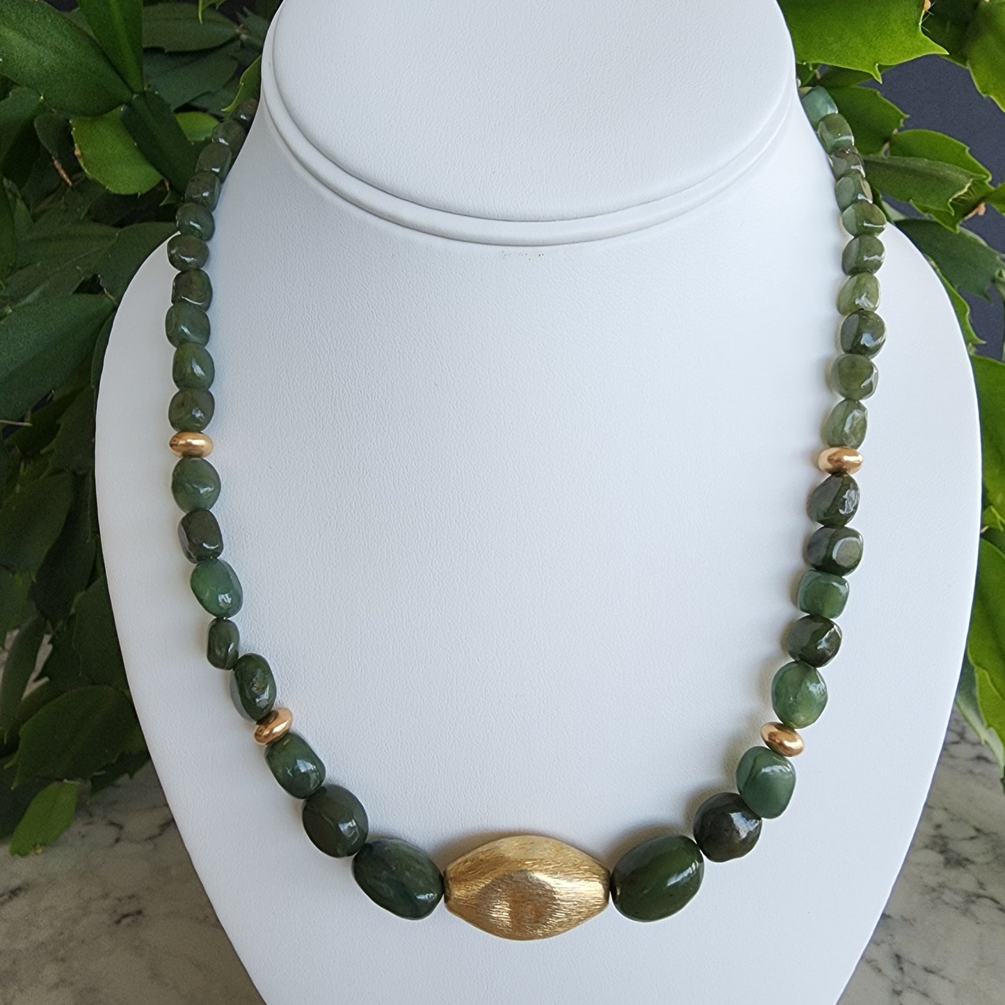 BC Jade (Nephrite) Graduated Nugget Necklace | 18K Gold Vermeil