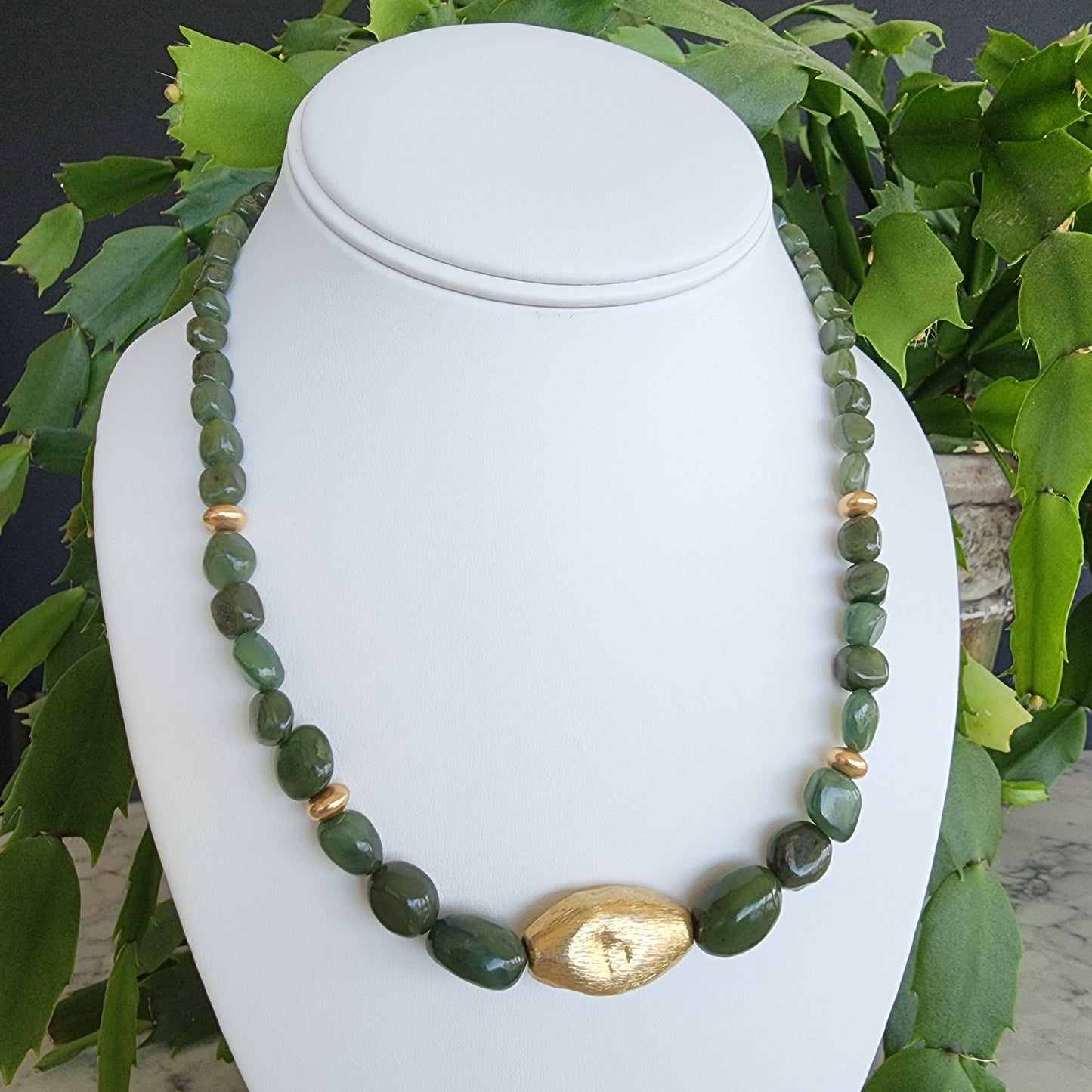 BC Jade (Nephrite) Graduated Nugget Necklace | 18K Gold Vermeil