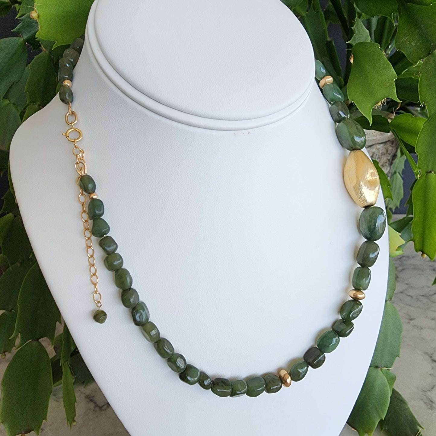 BC Jade (Nephrite) Graduated Nugget Necklace | 18K Gold Vermeil