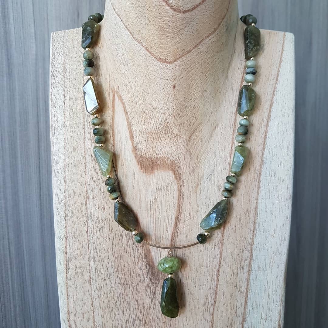 Green Garnet & Cats Eye Necklace