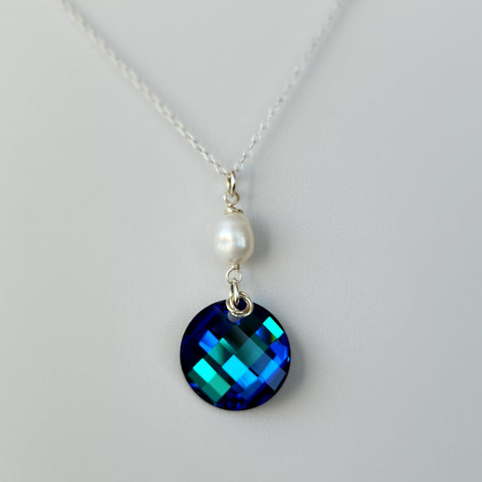 Swarovski Twist Crystal with Pearl Necklace - Bermuda Blue