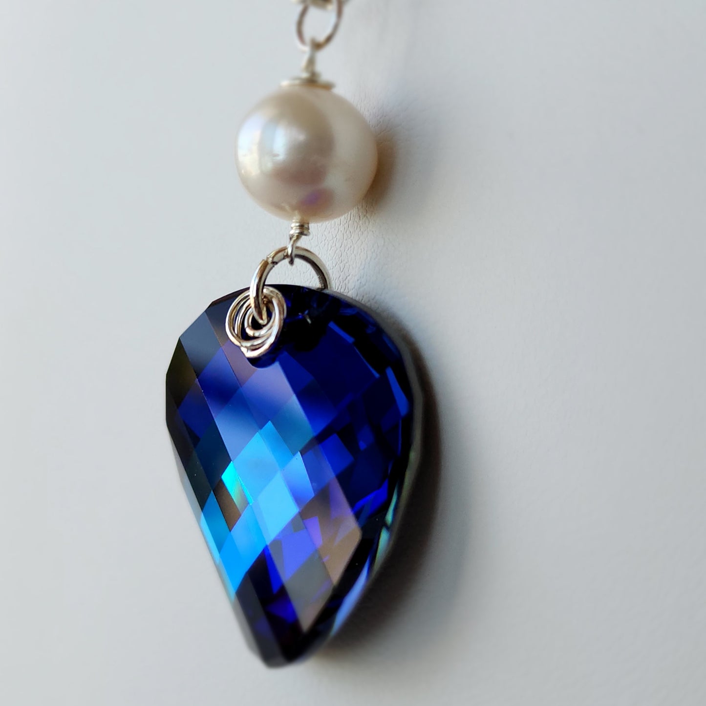 Swarovski Twist Crystal with Pearl Necklace - Bermuda Blue