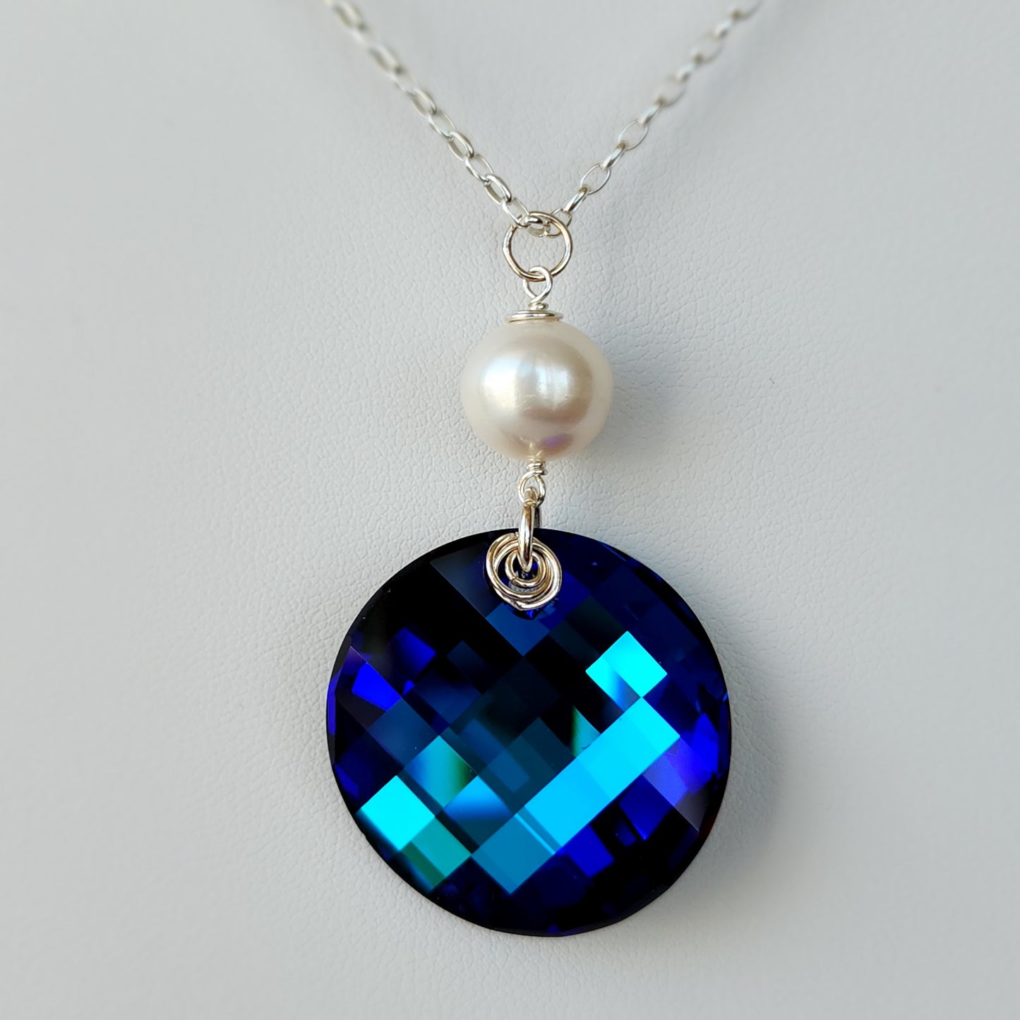 Swarovski Twist Crystal with Pearl Necklace | Bermuda Blue