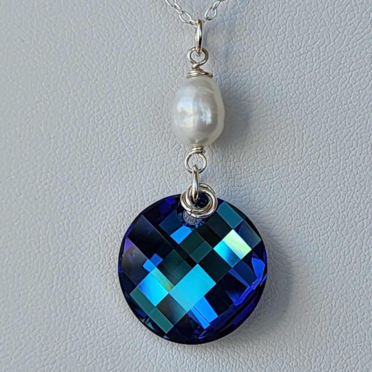 Swarovski Twist Crystal with Pearl Necklace - Bermuda Blue