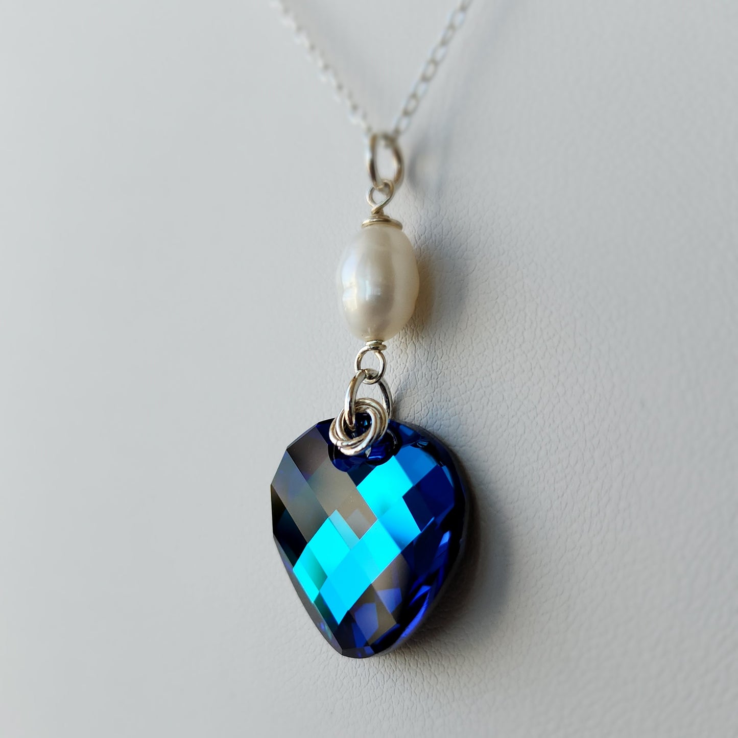 Swarovski Twist Crystal with Pearl Necklace - Bermuda Blue