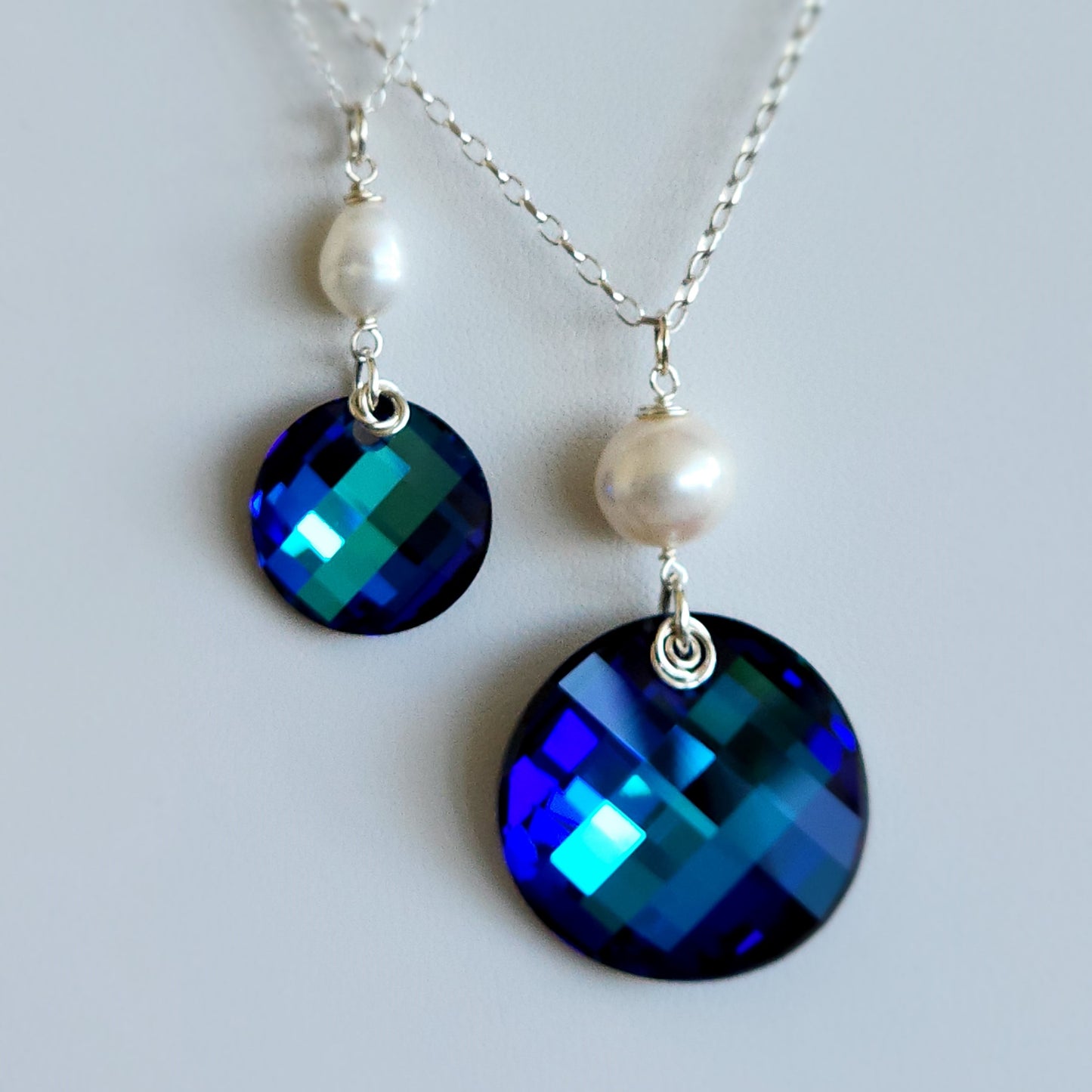 Swarovski Twist Crystal with Pearl Necklace - Bermuda Blue